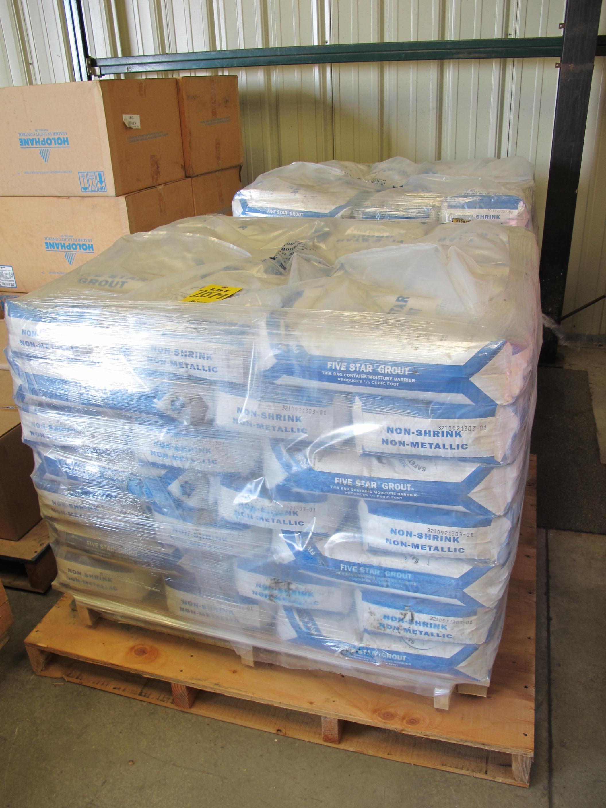 LOT (168) BAGS GROUT, 50# BAG CONTAINER, "FIVE STAR GROUT" KIND (W-44) LOADING & HANDLING FEE $30-